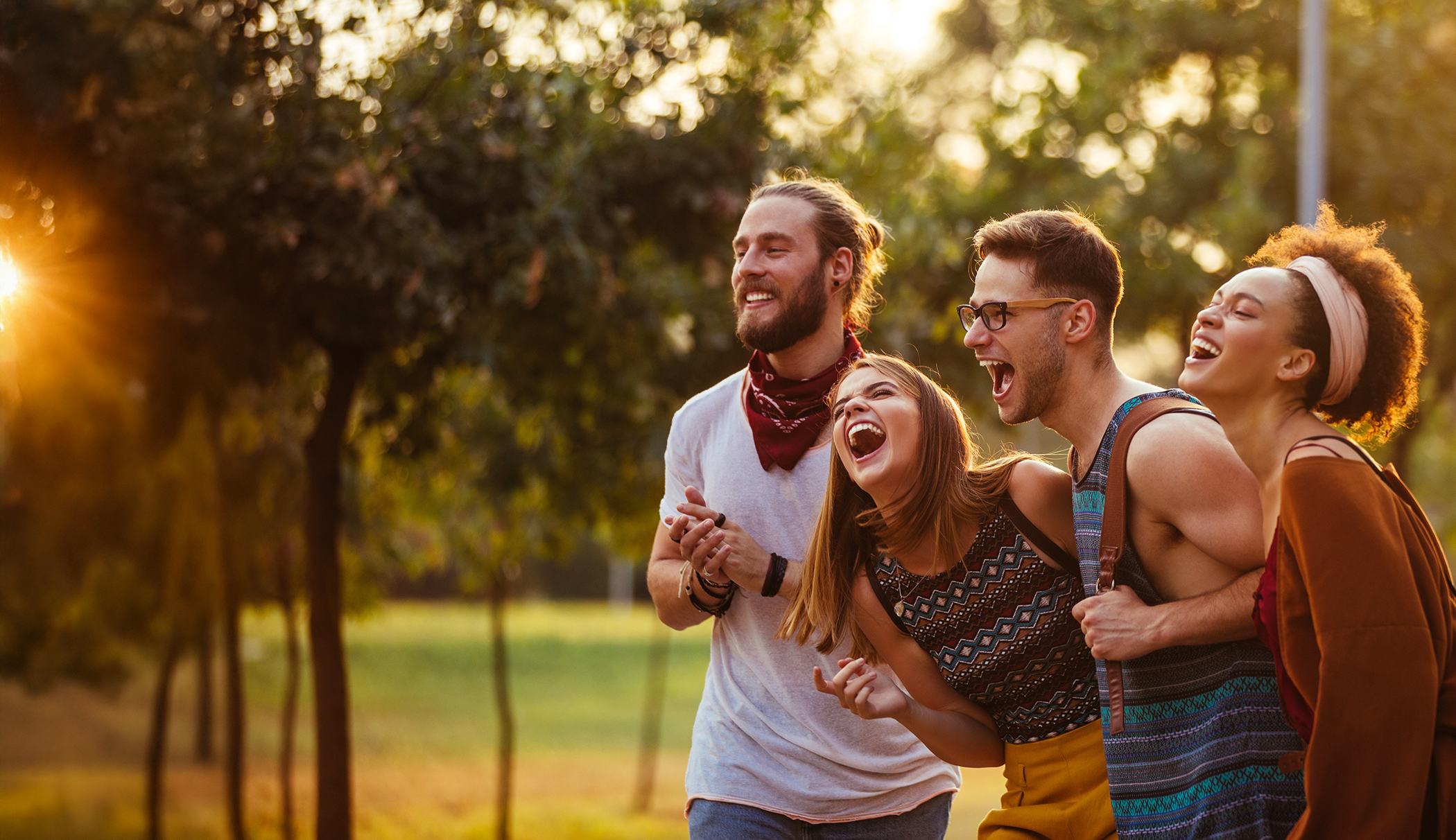 Group of people outside laughing
