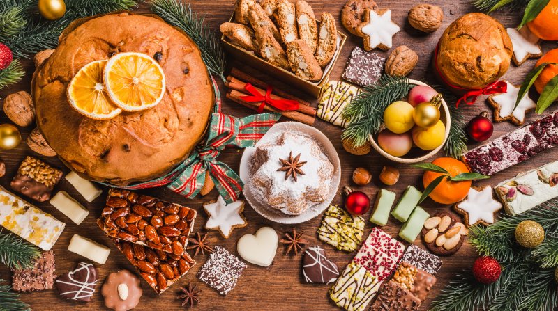 An assortment of popular holiday foods that hurt teeth